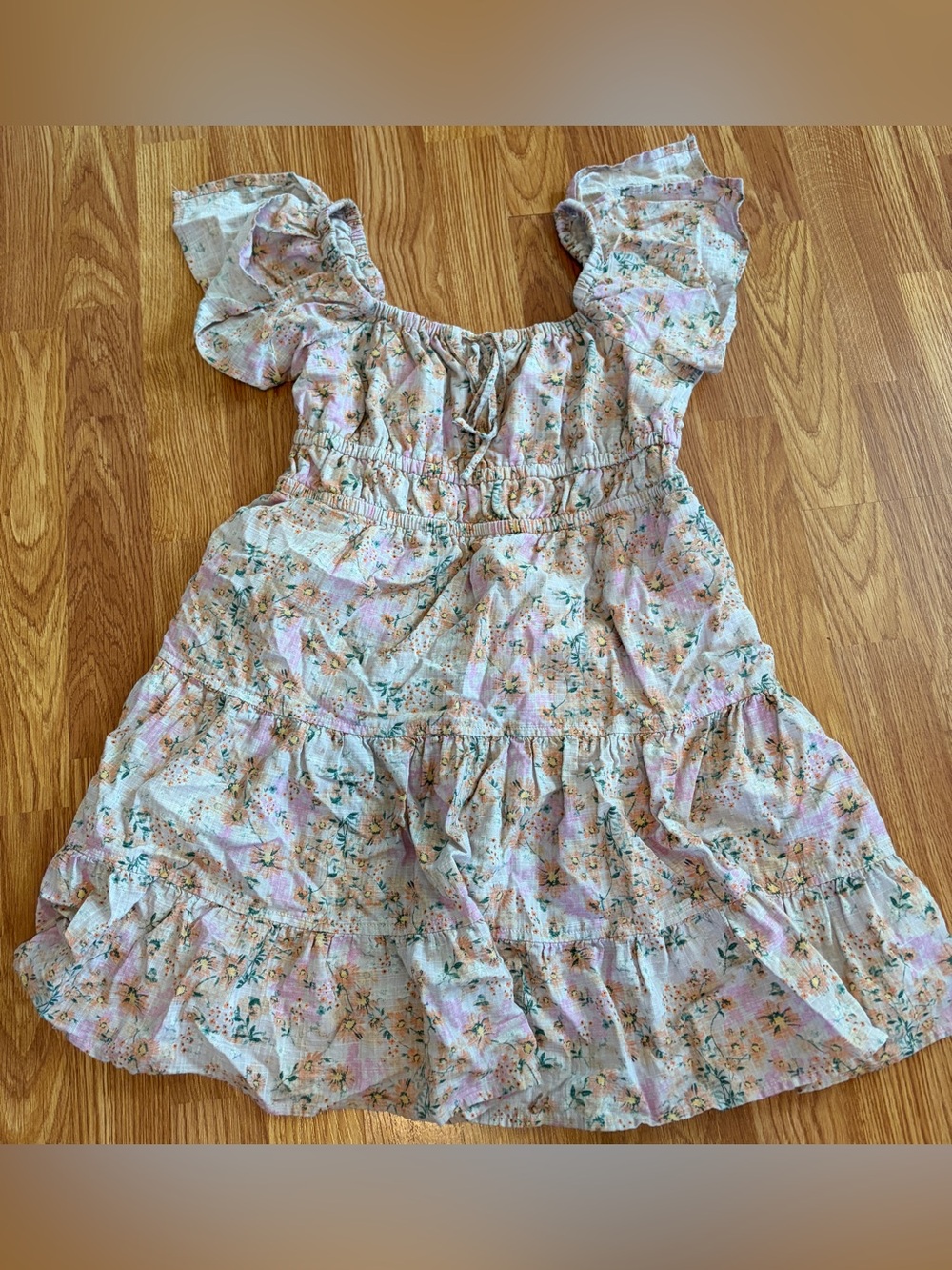 Arizona Jean Co Pastel Floral Tiered Ruffle Dress Small
